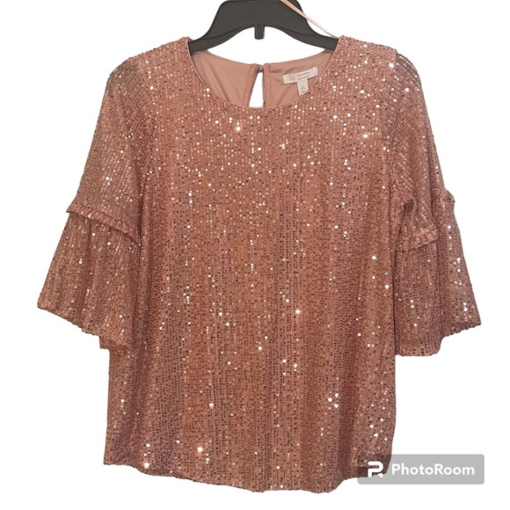 Last Chance 🚨 Lauren Conrad Pink Sequin Flutter Sleeve Blouse